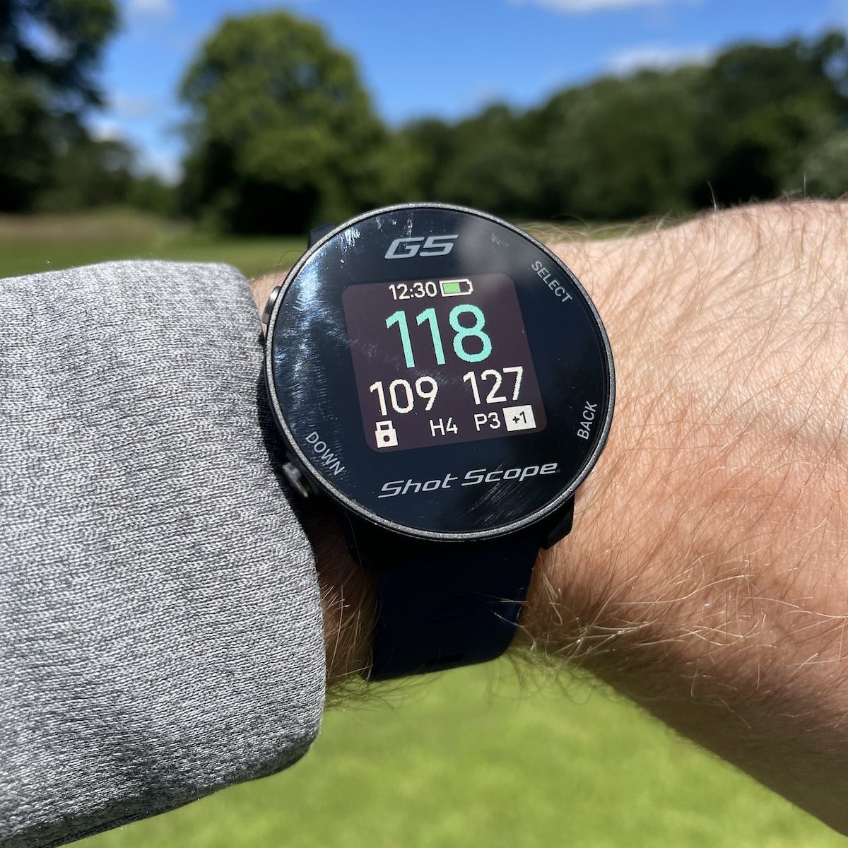 Photo of the Shot Scope G5 showing dynamic yardages