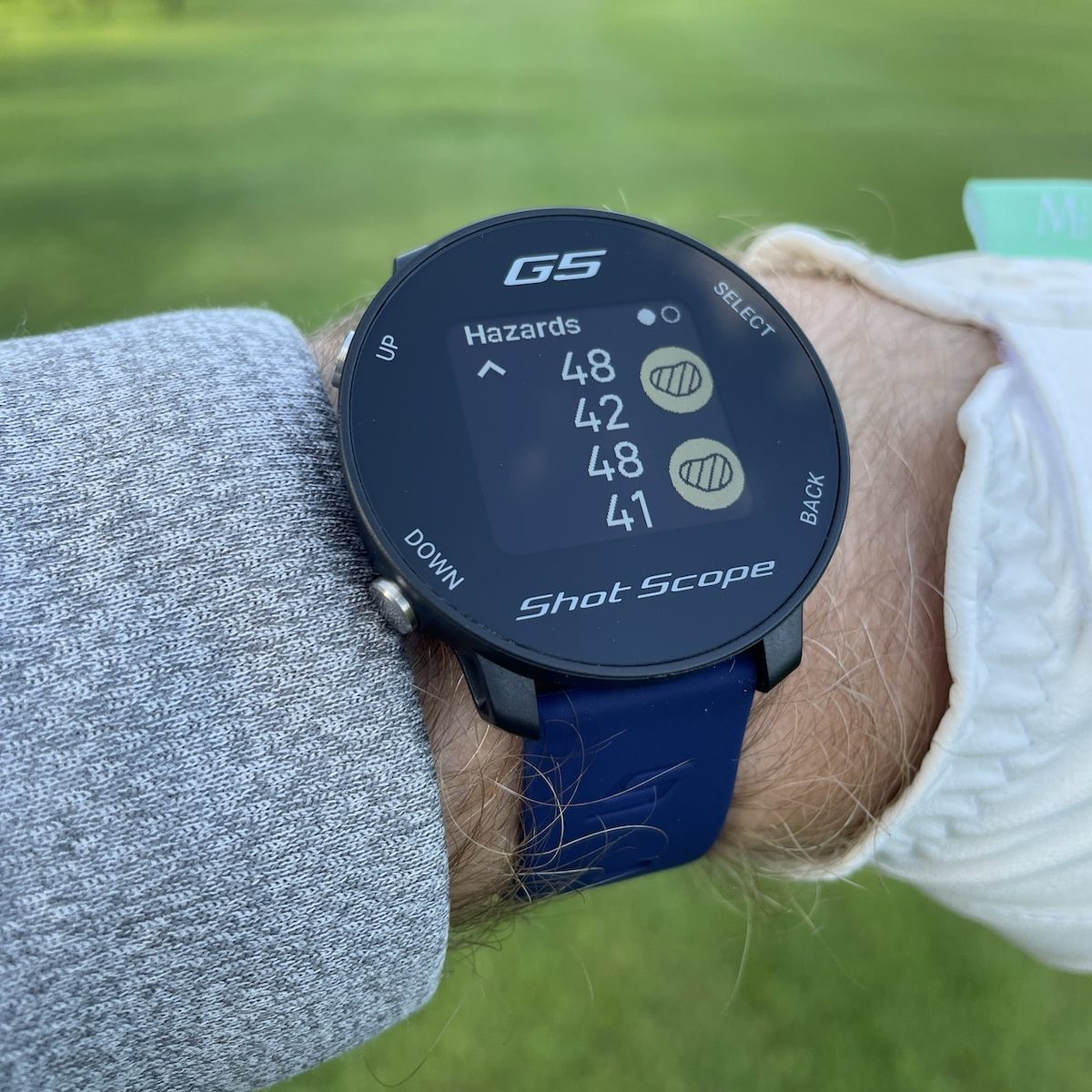 Photo of the Shot Scope G5 showing hazard yardages