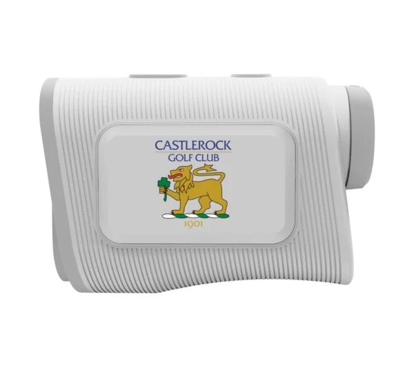 Side view of the Shot Scope PRO X laser rangefinder with customised plate