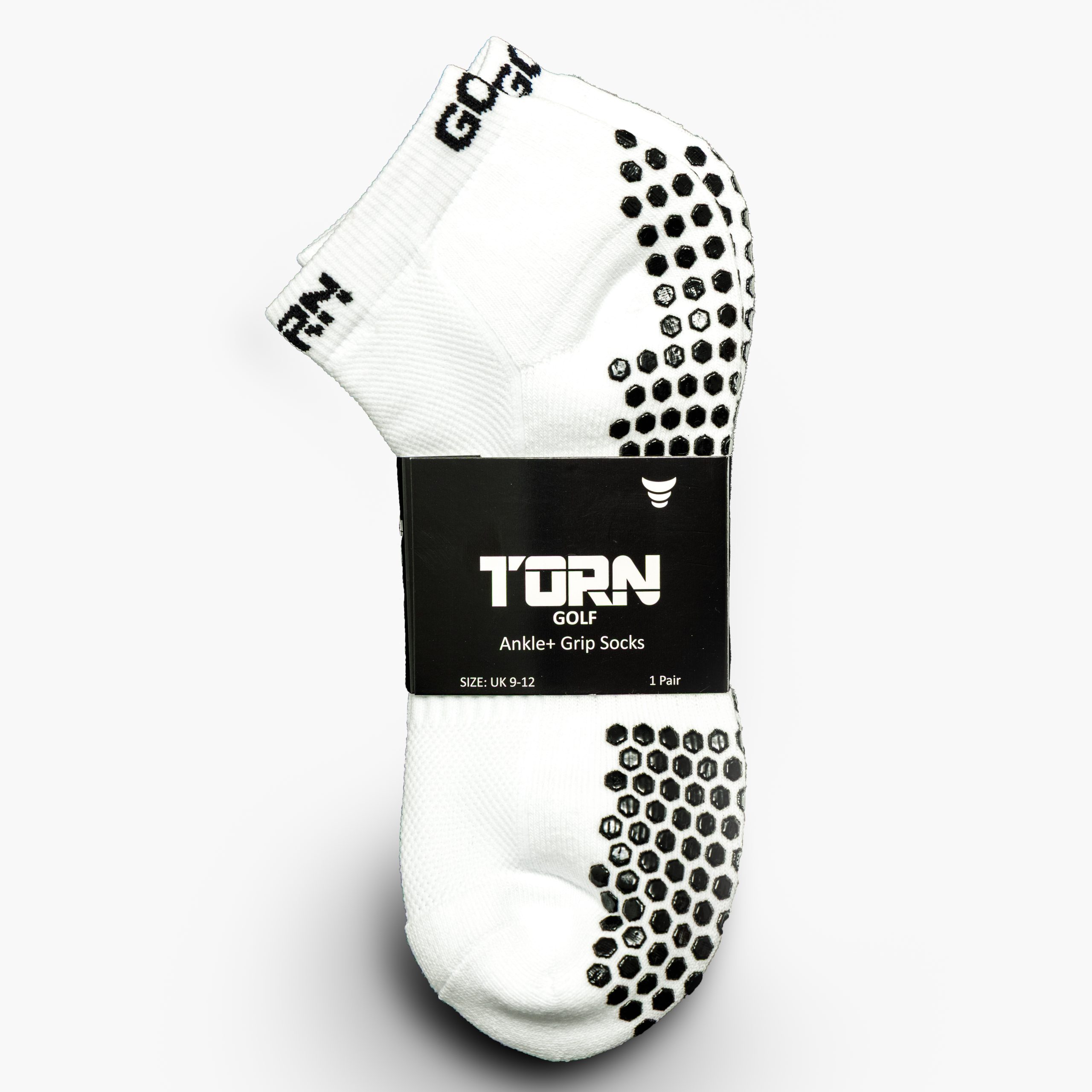 Pair of Torn golf socks held together with branded sleeve.