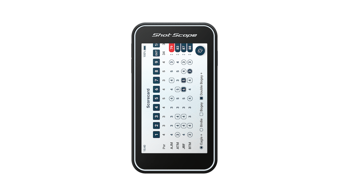 Product shot of the Shot Scope H50 Handheld showing scorecard