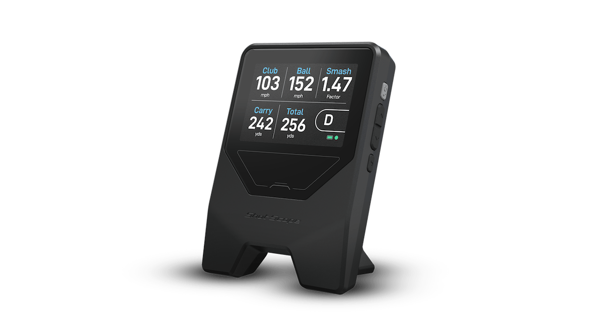 Shot Scope LM1 launch monitor product shot with data