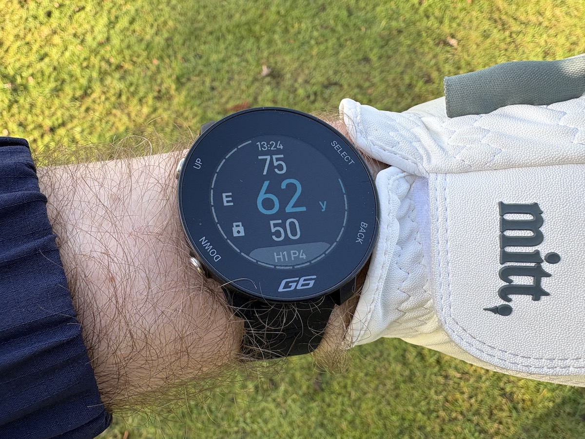 Shot Scope G6 GPS golf watch showing yardages