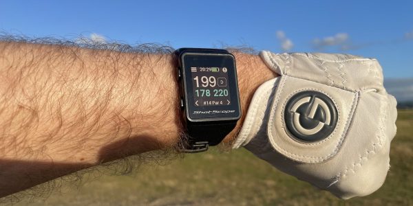 Shot Scope V3 golf watch on a man's wrist